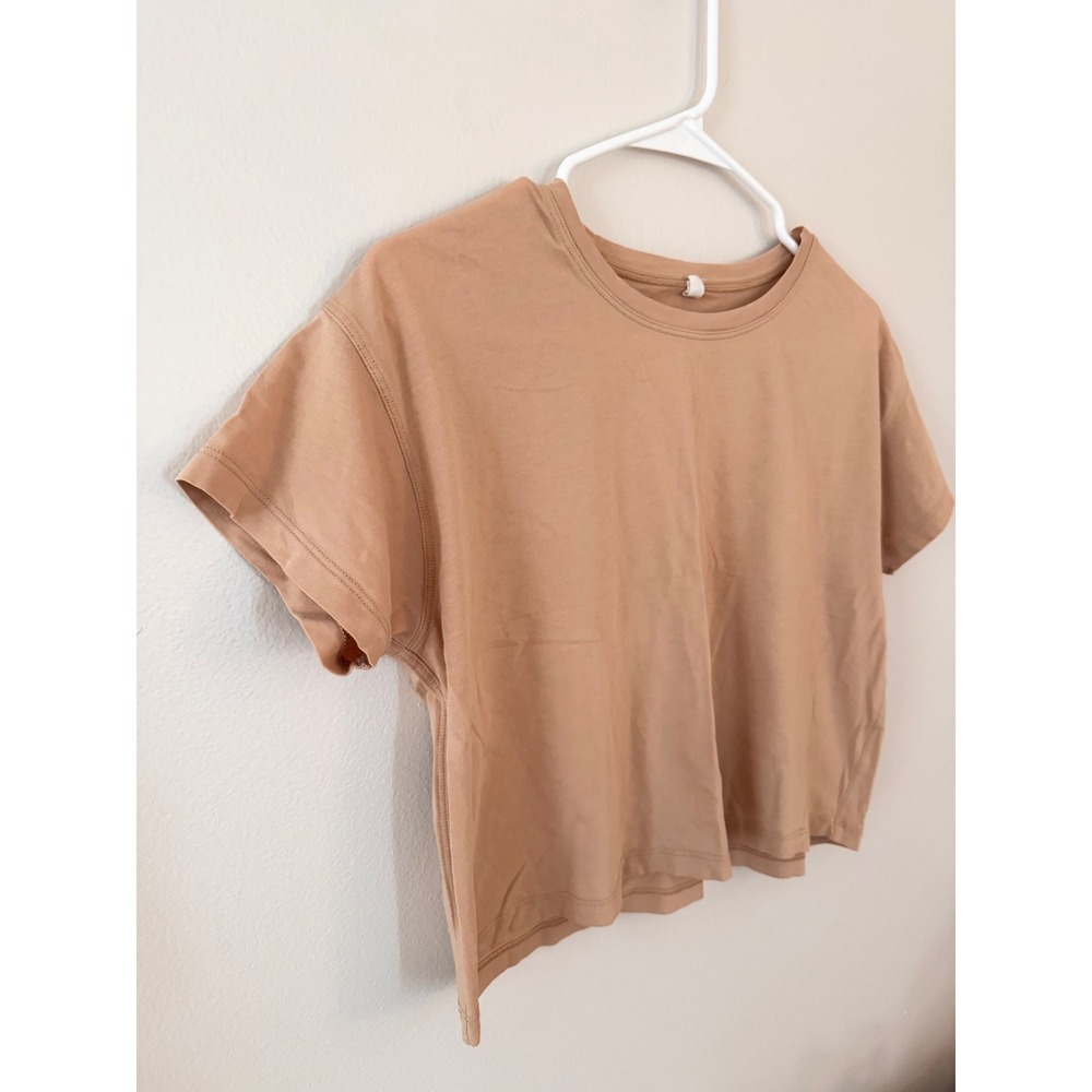 Lululemon Cates T-Shirt Copper Clay Tan Relaxed Fit Crop Top Size 4 - Picture 2 of 6